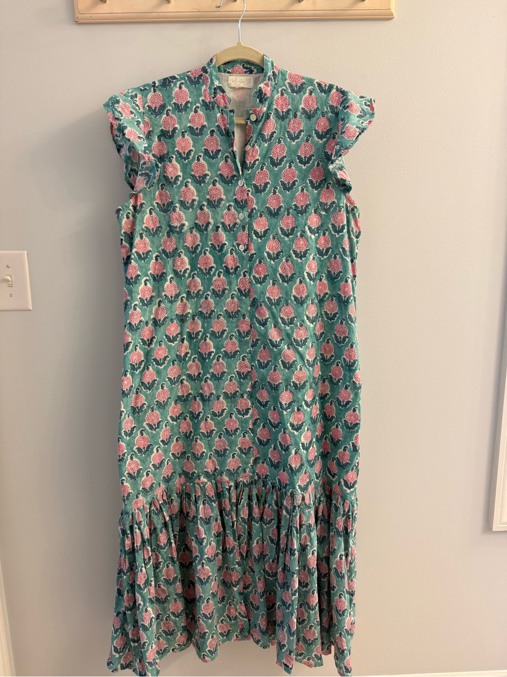 Floral Teal Maxi Dress with Ruffle Hem